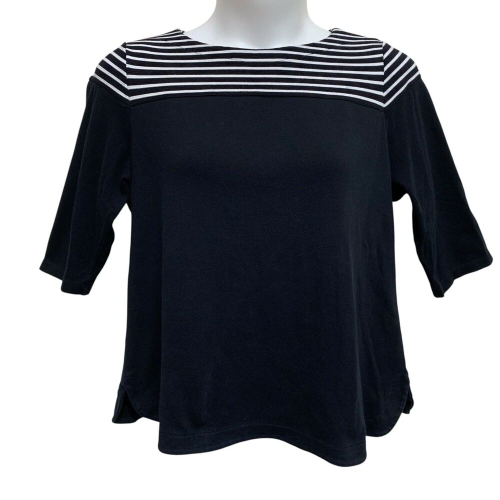 Croft & Barrow Knit Top Womens Size 1X Black White 3/4 Sleeve Stretch Round Hem
